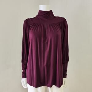 Ann Taylor Size M Blouse Blouson Mock Neck Top Victorian Purple Long Sleeve NWOT